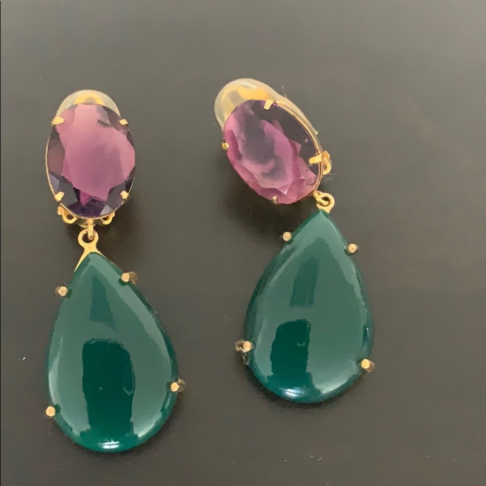 Bounkit Amethyst and Jade Drop Earrings